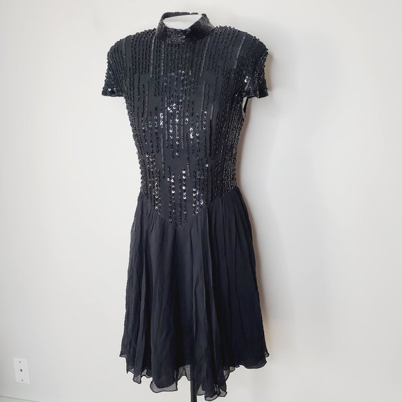 Vintage Nipon Elegant Black Sequin Dress - Picture 2 of 12